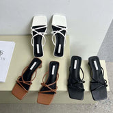LBSFY  -  Casual Women Slippers Narrow Band Flat Mid Heels Black Brown White Thick Mid Heels Summer Outside Slides Party Pumps Mules Shoes